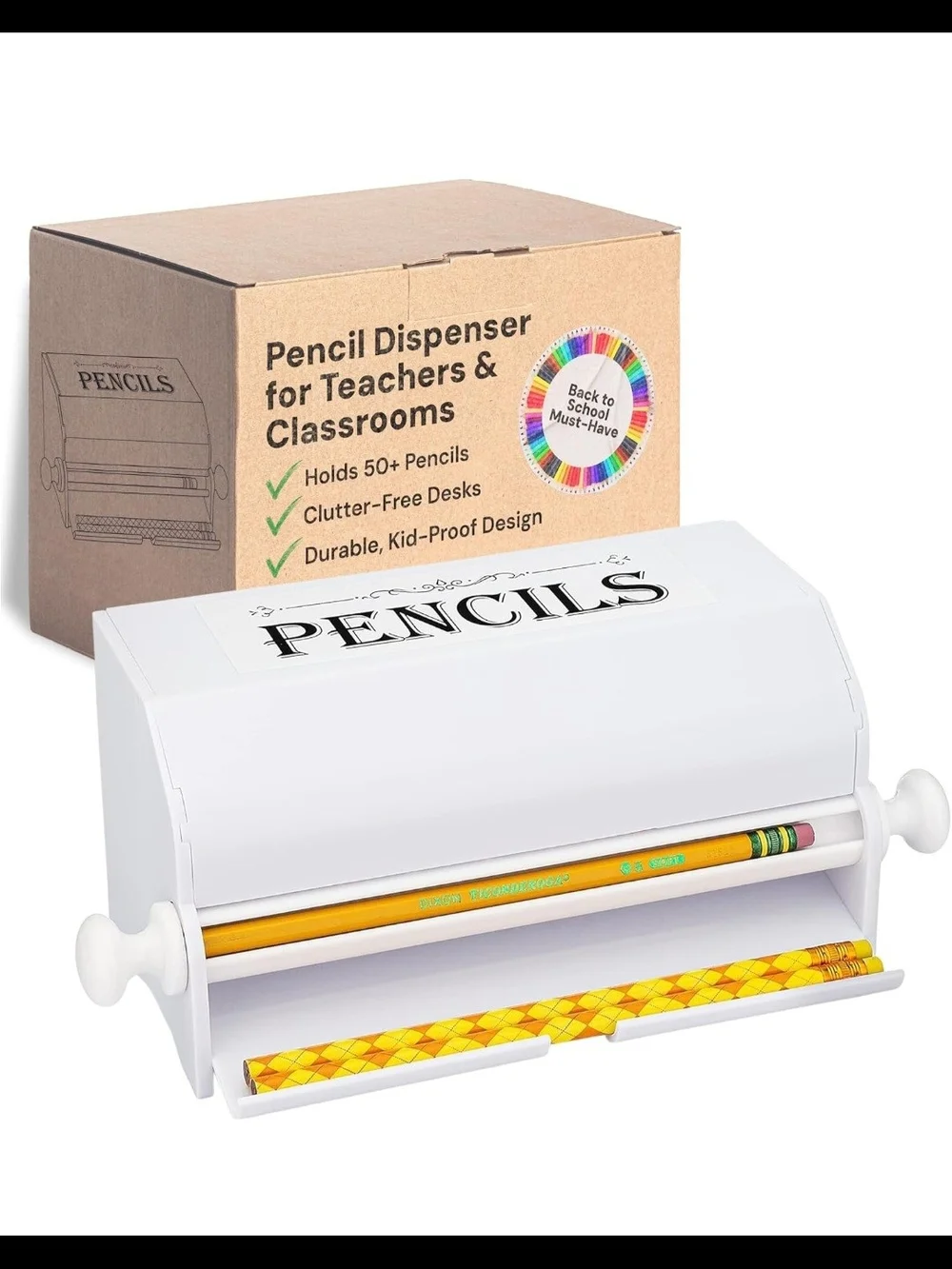 Pencil Dispenser - White Acrylic, Fits 50 Pencils